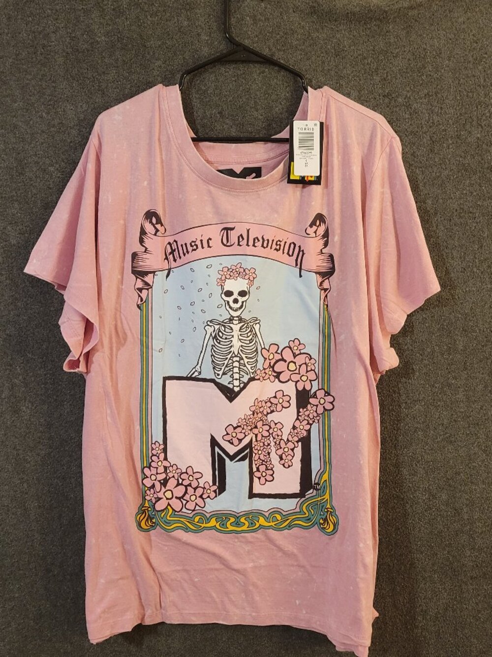 Torrid MTV Skelton-Pink Wash Classic Fit Cotton Crew Tee